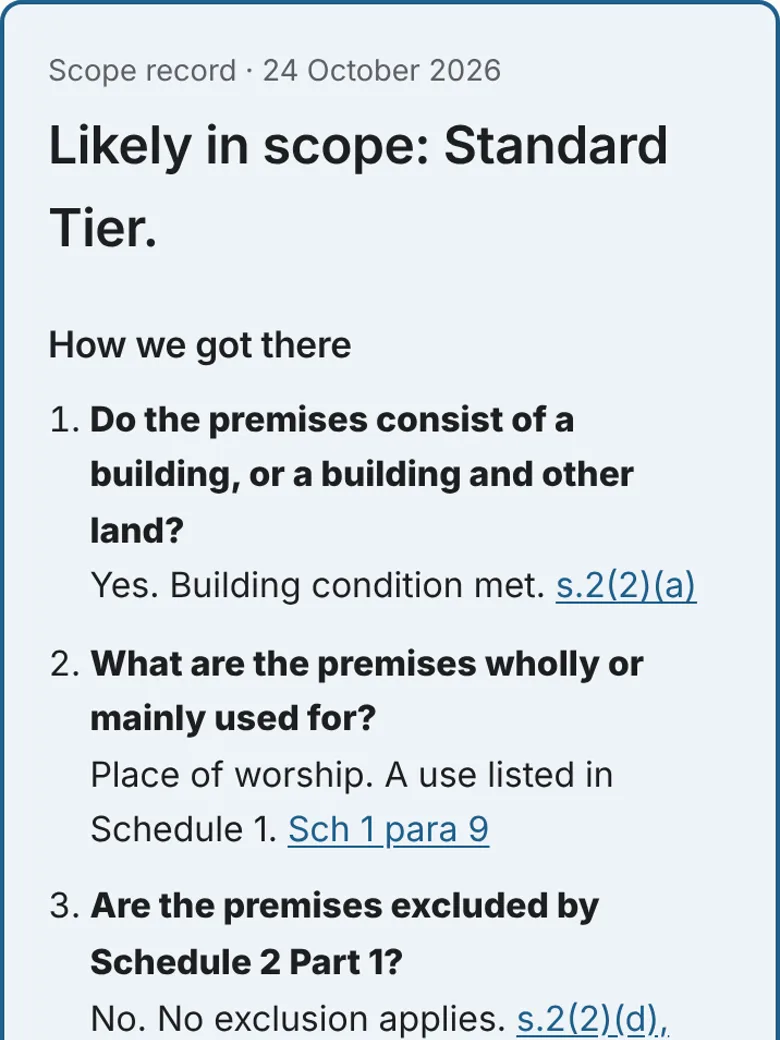 Scope check result showing Standard Tier with linked reasoning
